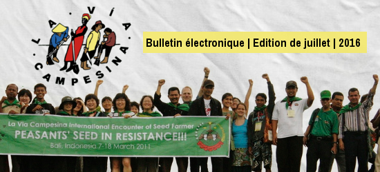 Bulletin électronique de la Via Campesina – Juillet 2016